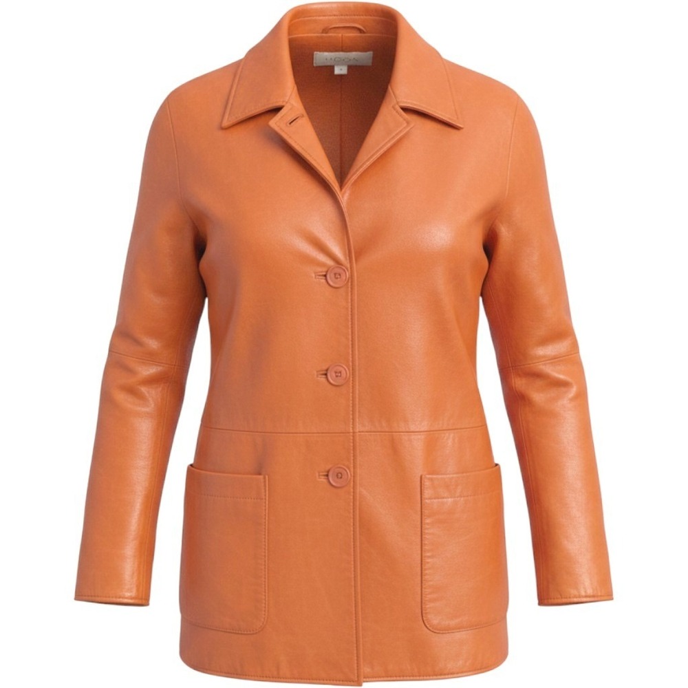 Moda Womens Orange Genuine Leather Car Coat Jacket Size 12 RN 41488